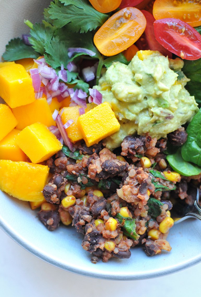 vegetarian taco buddha bowl close up