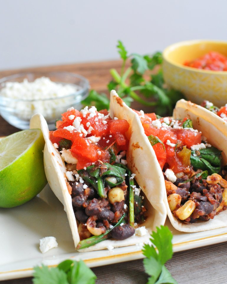 beans and greens tacos