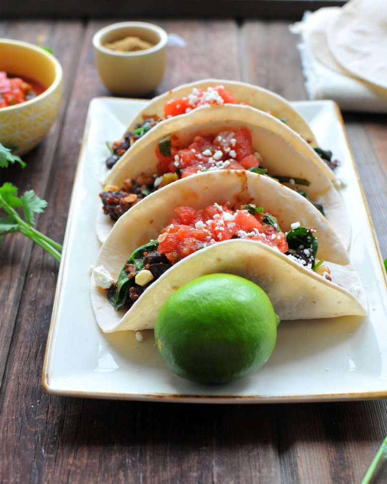 vegetarian beans and greens tacos