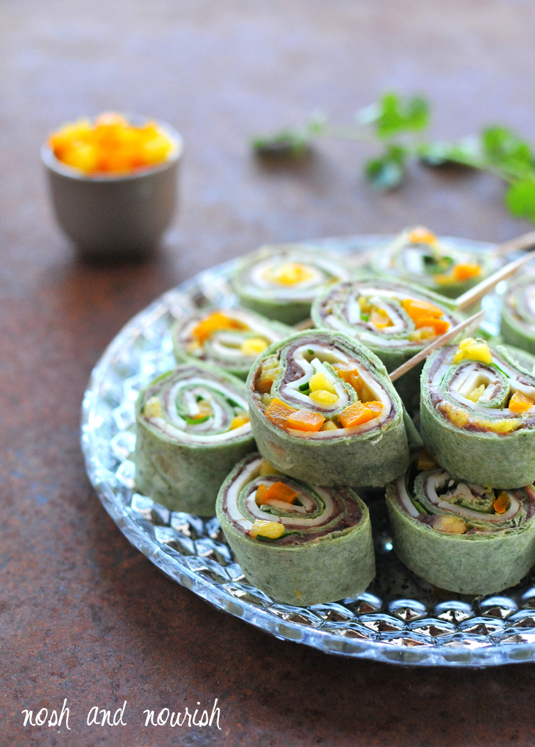 black bean mango pinwheels game day appetizer