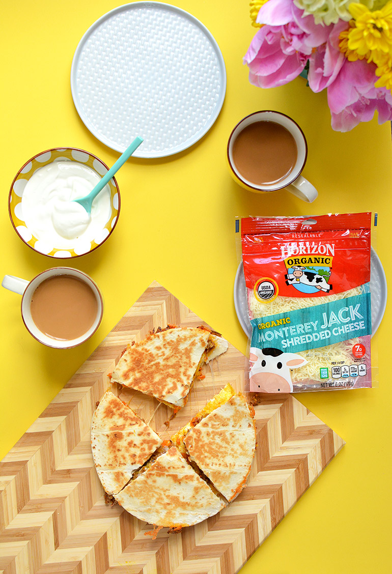 breakfast quesadillas with horizon organic monterey jack cheese