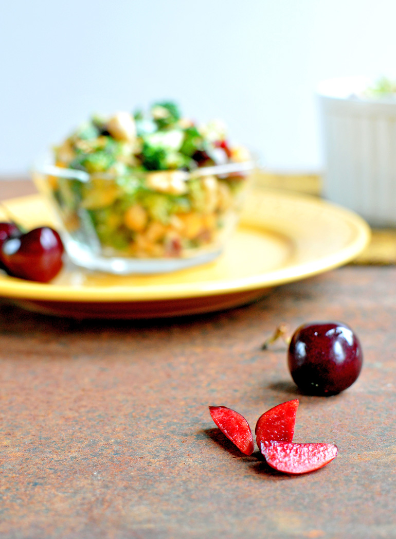 broccoli cherry salad with sprouts