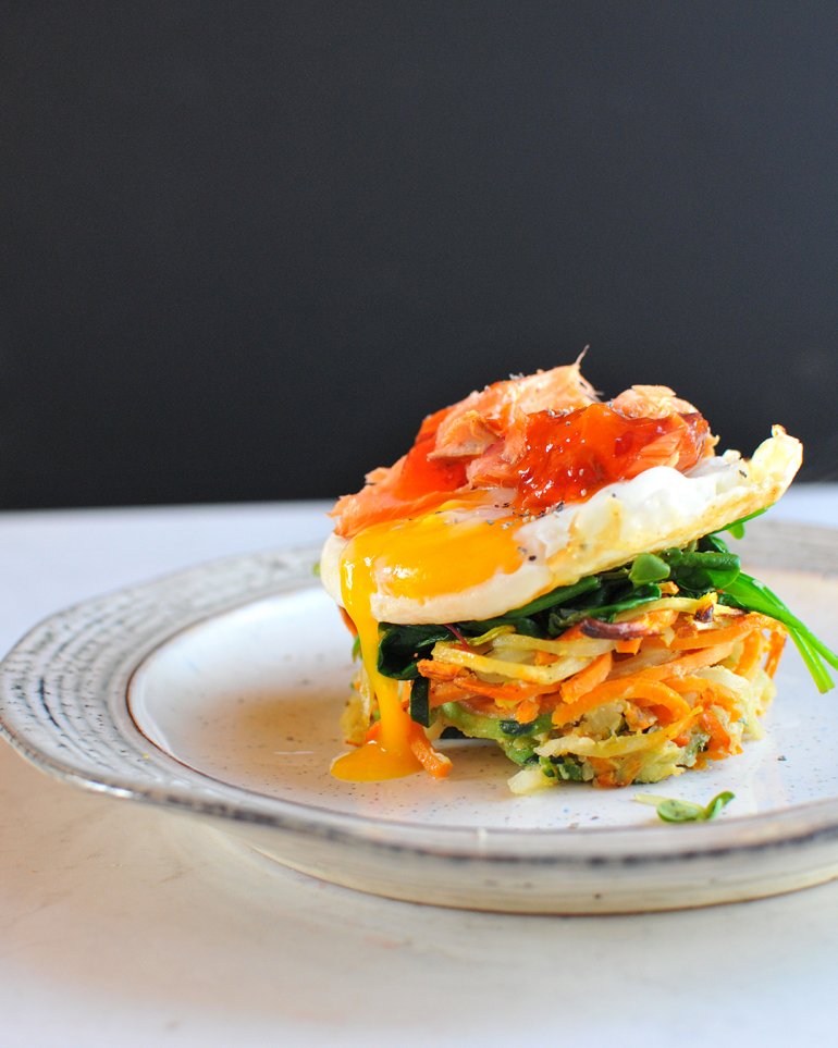 smoked salmon breakfast stack