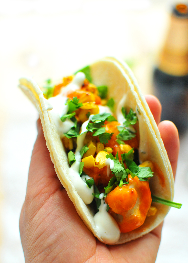 buffalo ranch cauliflower taco in hand