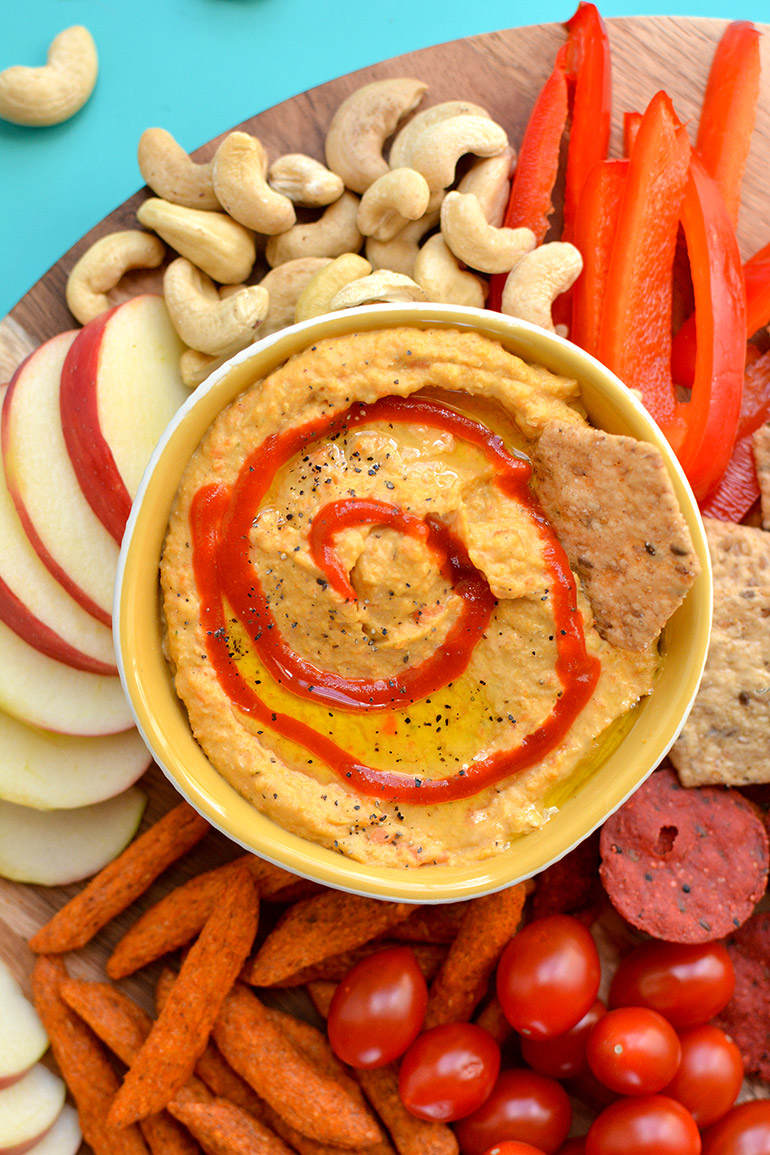 carrot apple sriracha hummus closeup