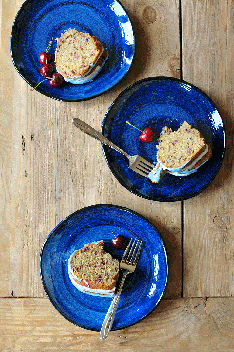 roasted cherry bourbon cake sliced