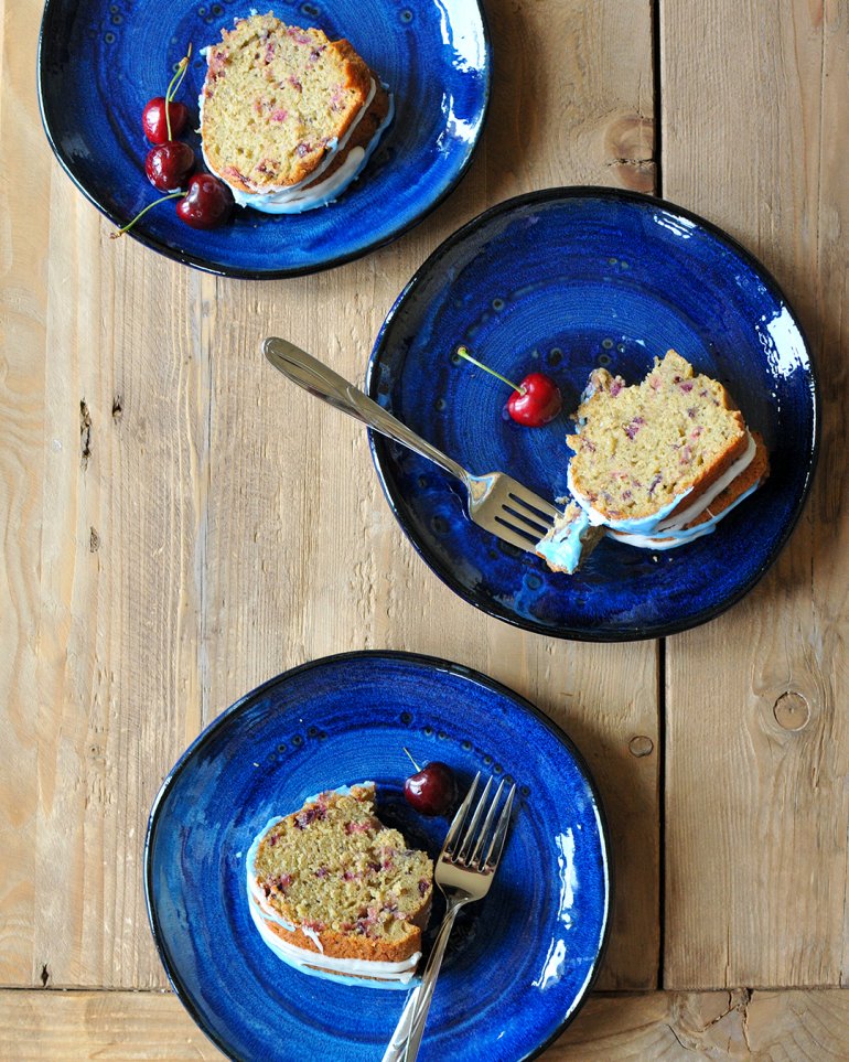 roasted cherry bourbon cake sliced