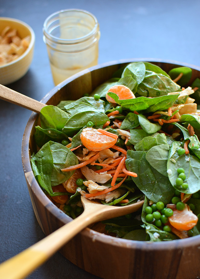 closeup orange chicken salad