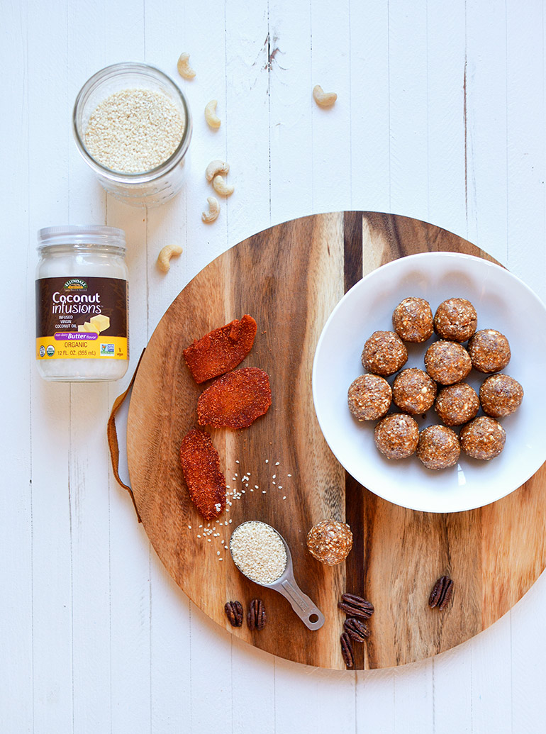 chili mango energy balls with coconut oil