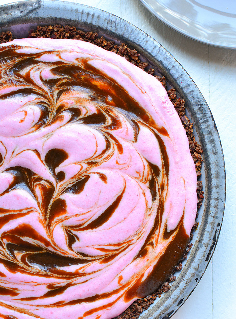 cranberry cool whip pie with pumpkin caramel swirls