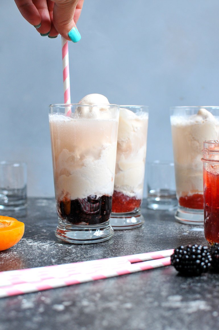 stirring boozy ice cream floats