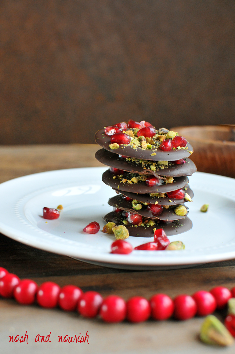 dark chocolate pomegranate bites - stack