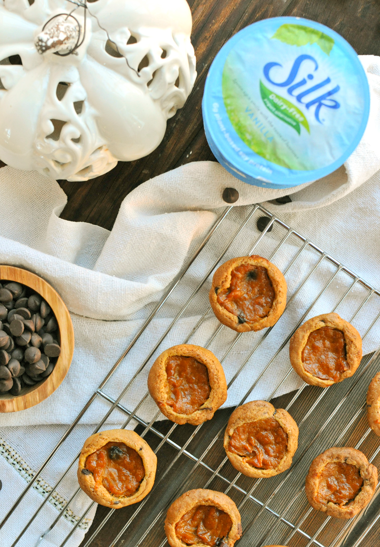 dark chocolate pumpkin pie bites with silk yogurt