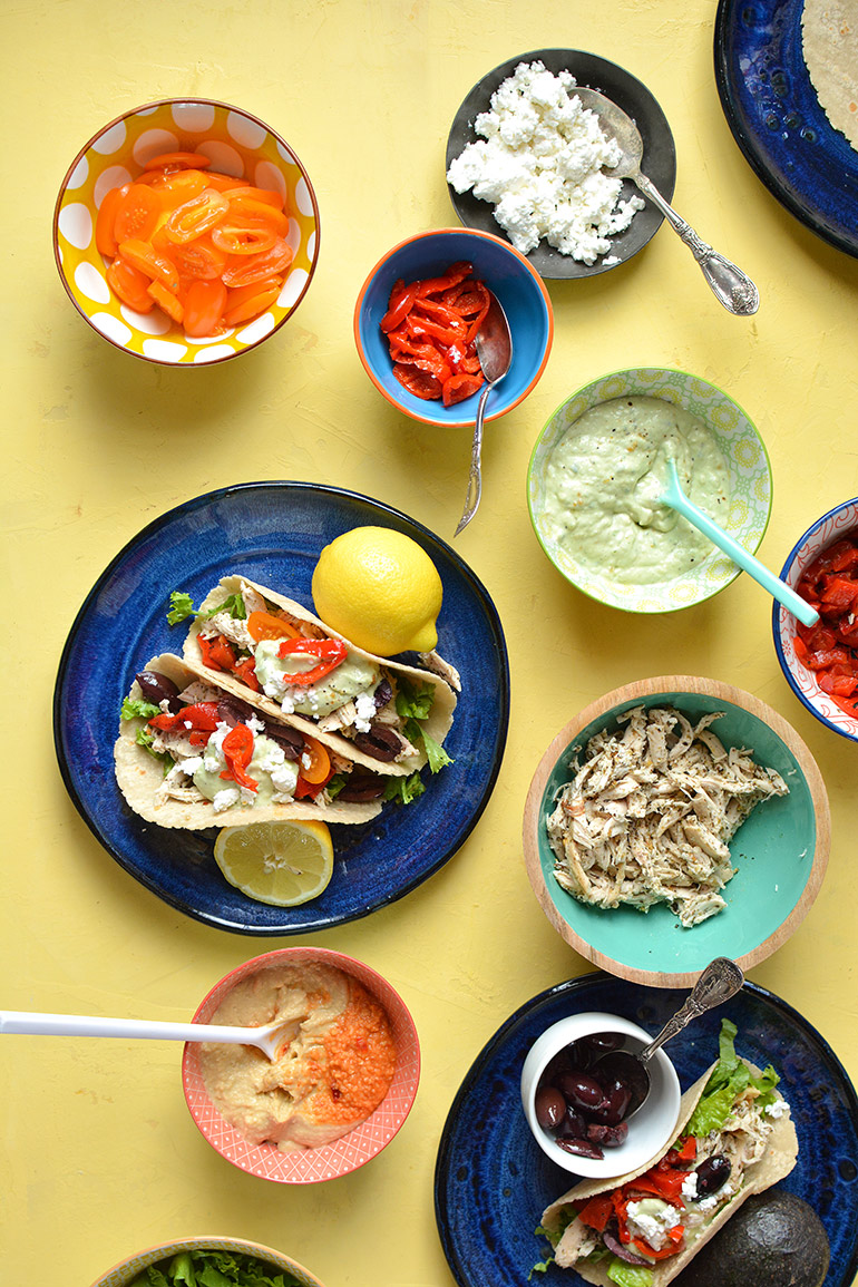 greek chicken wraps with avo tzatziki