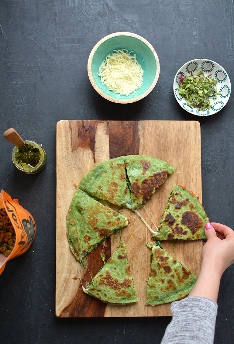 green goddess quesadilla sliced