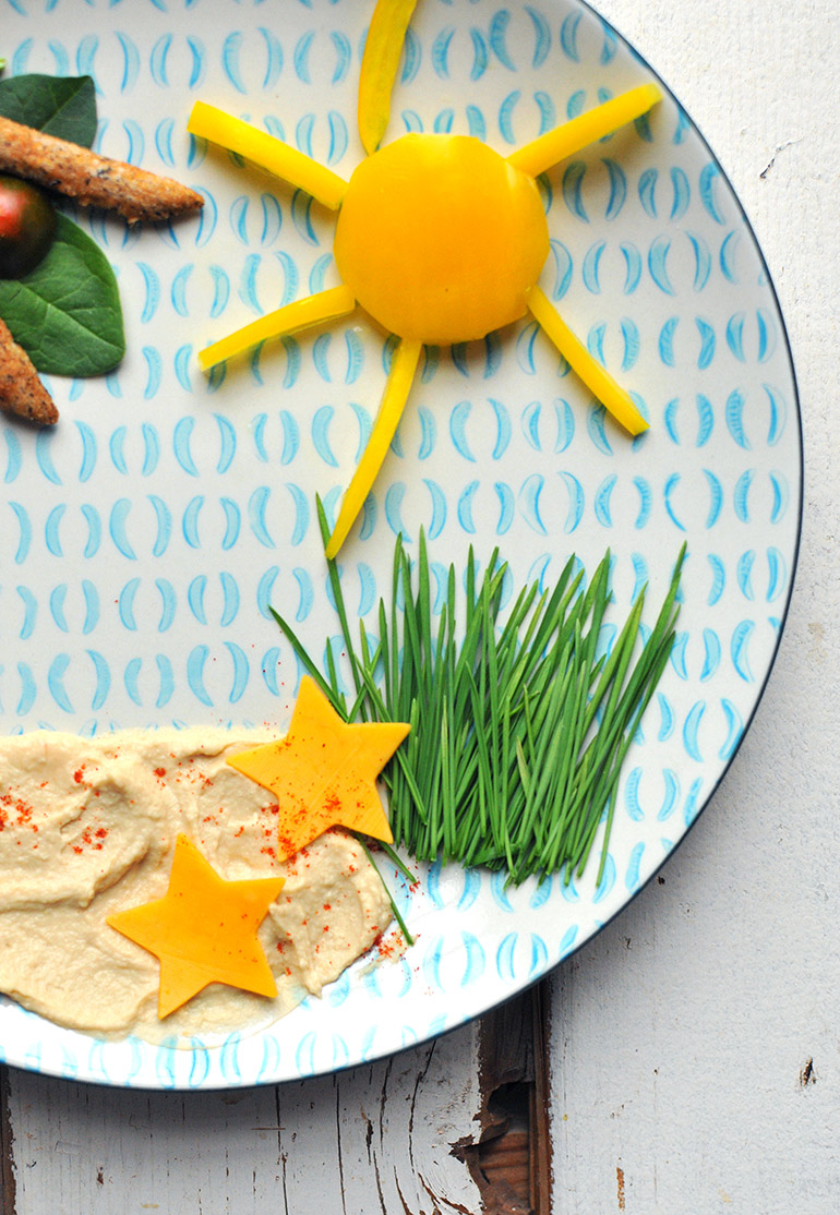 closeup of kid's food art snack plate