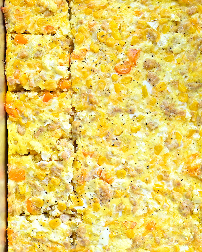 cauliflower and corn breakfast casserole cooked