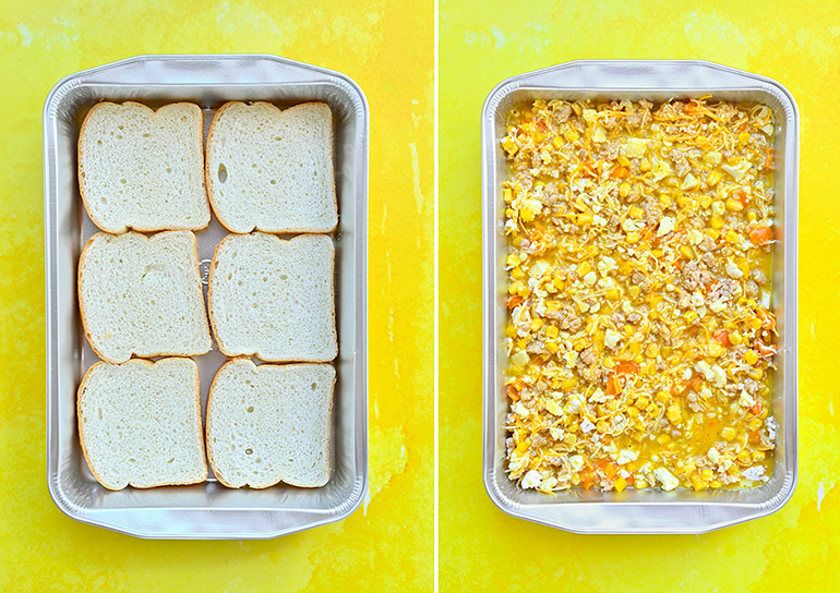 easy breakfast casserole in process