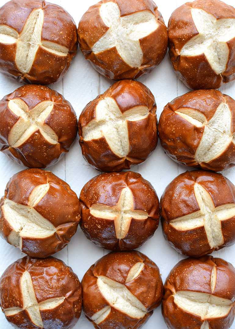 pretzel buns closeup