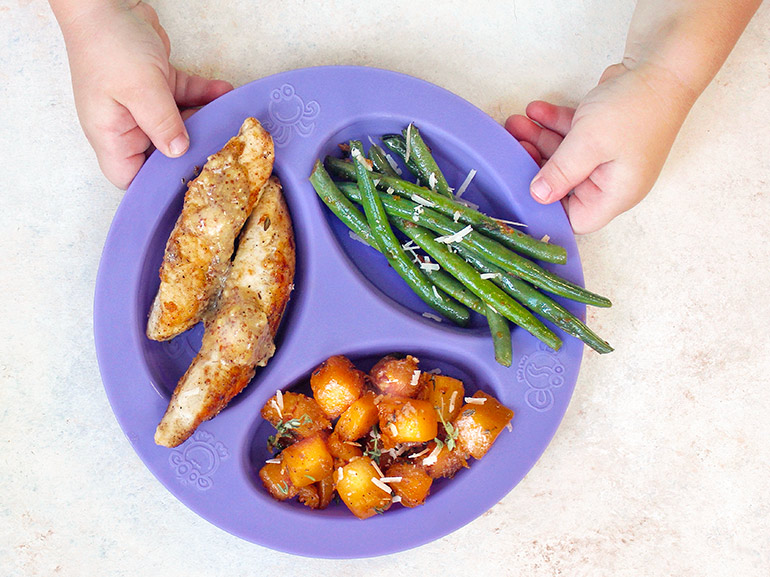 nourished like mom kid plate version of chicken butternut dinner