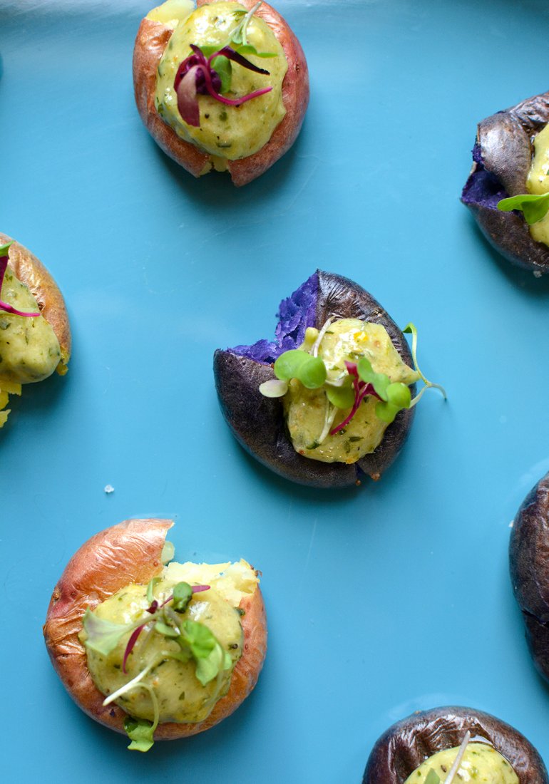 smashed potatoes with lemon basil aioli