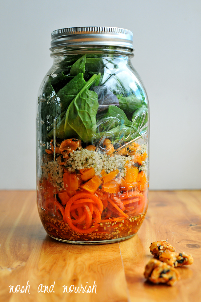 Mason Jar Carrot Noodle Salad w/Sweet Chili Vinaigrette