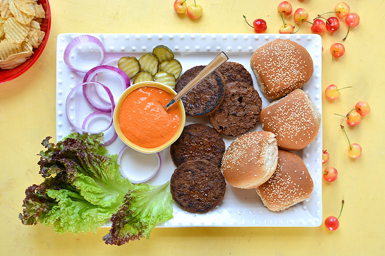 veggie burgers with all the toppings