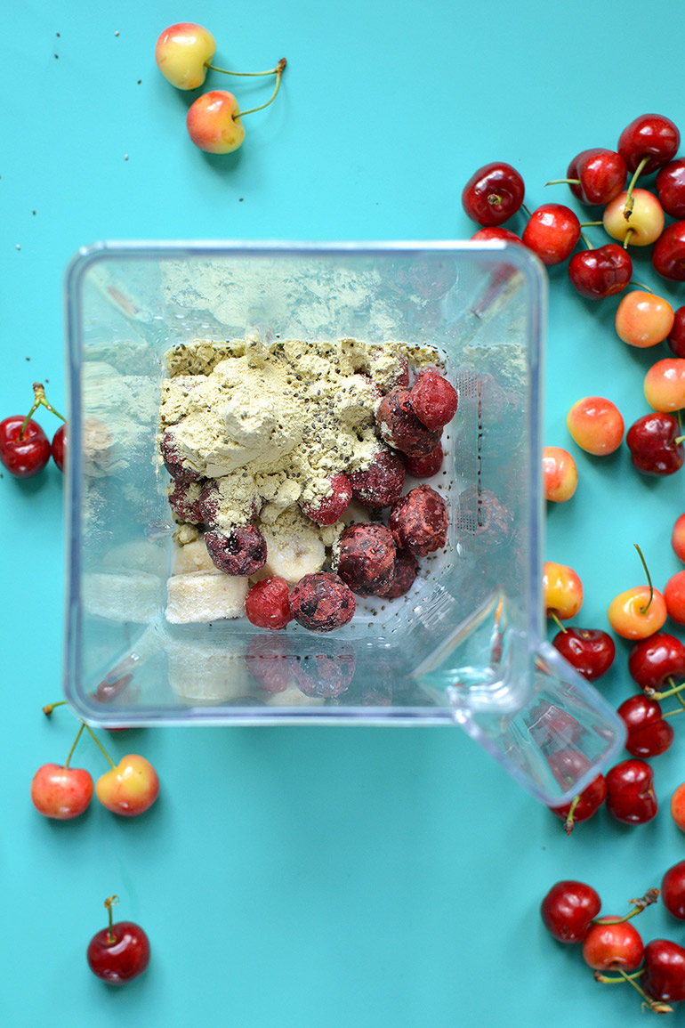 cherry vanilla smoothie bowl in blendtec