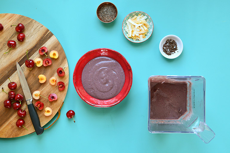 cherry vanilla smoothie bowl with blendtec