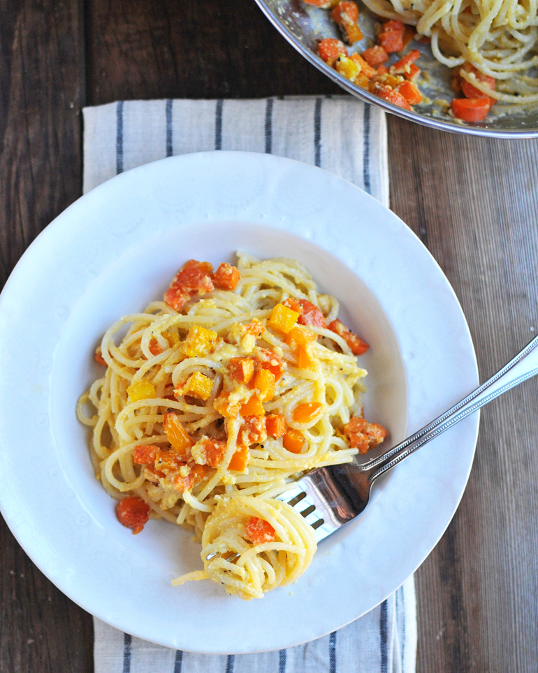orange power pasta with cauliflower alfredo