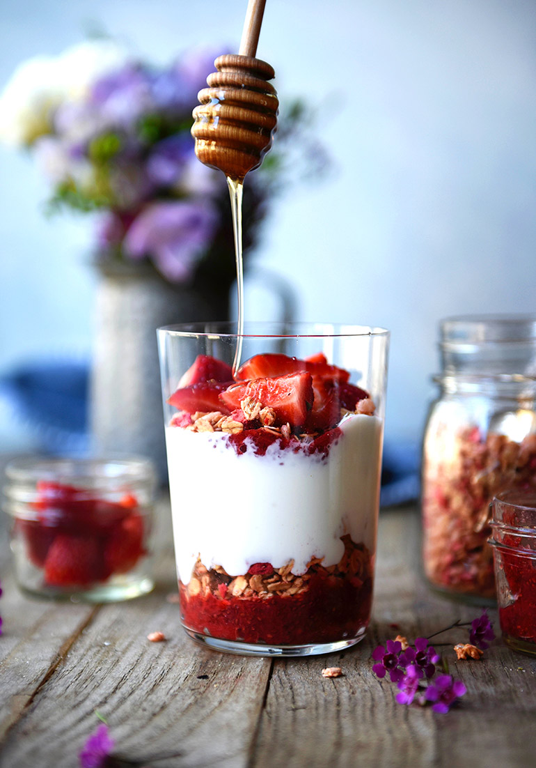 yogurt parfait with strawberry chia jam