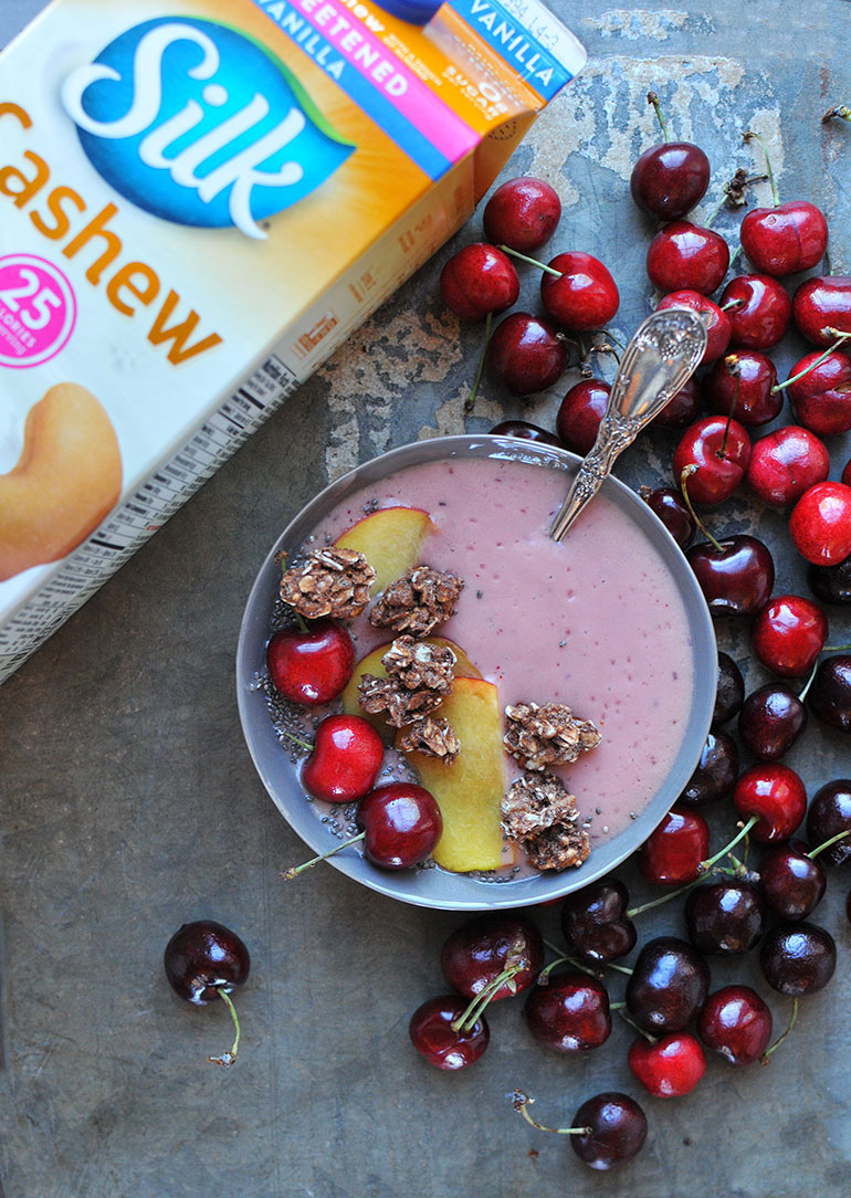 peach cherry sunrise smoothie with silk