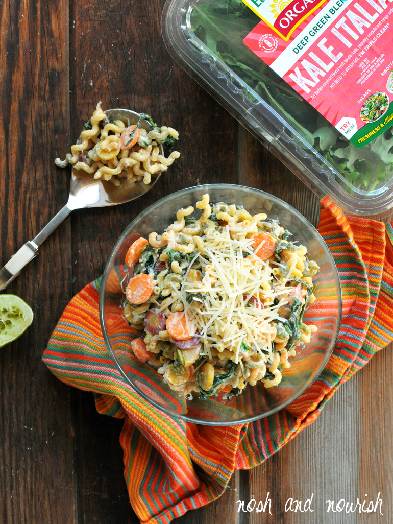 peaches and greens pasta salad