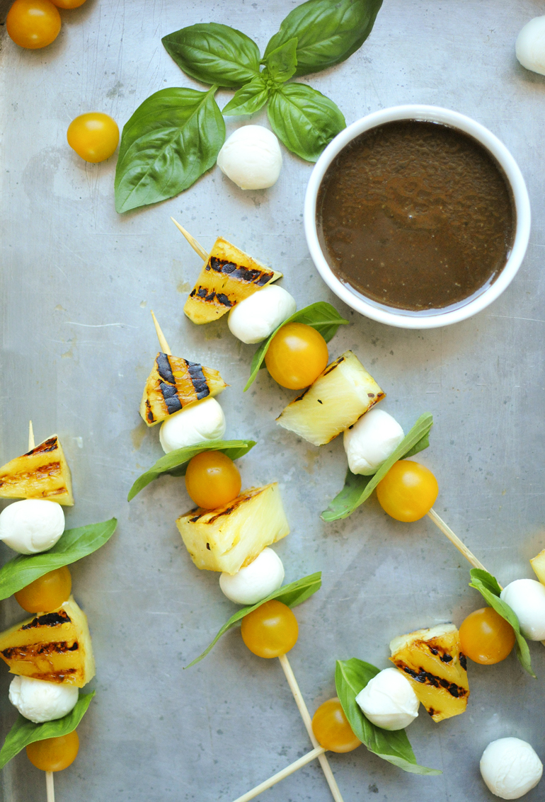 pineapple caprese skewers above