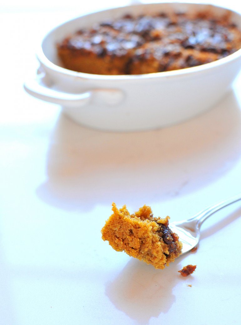 pumpkin coffee cake bite on a fork