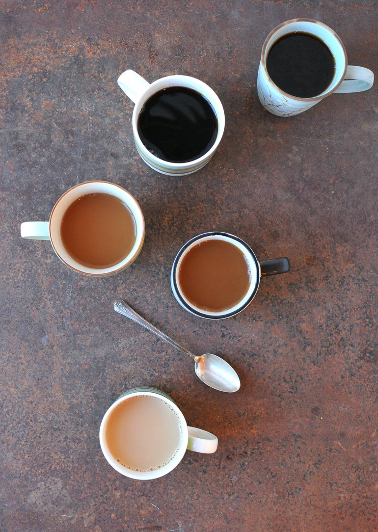 ombre coffee mugs from above