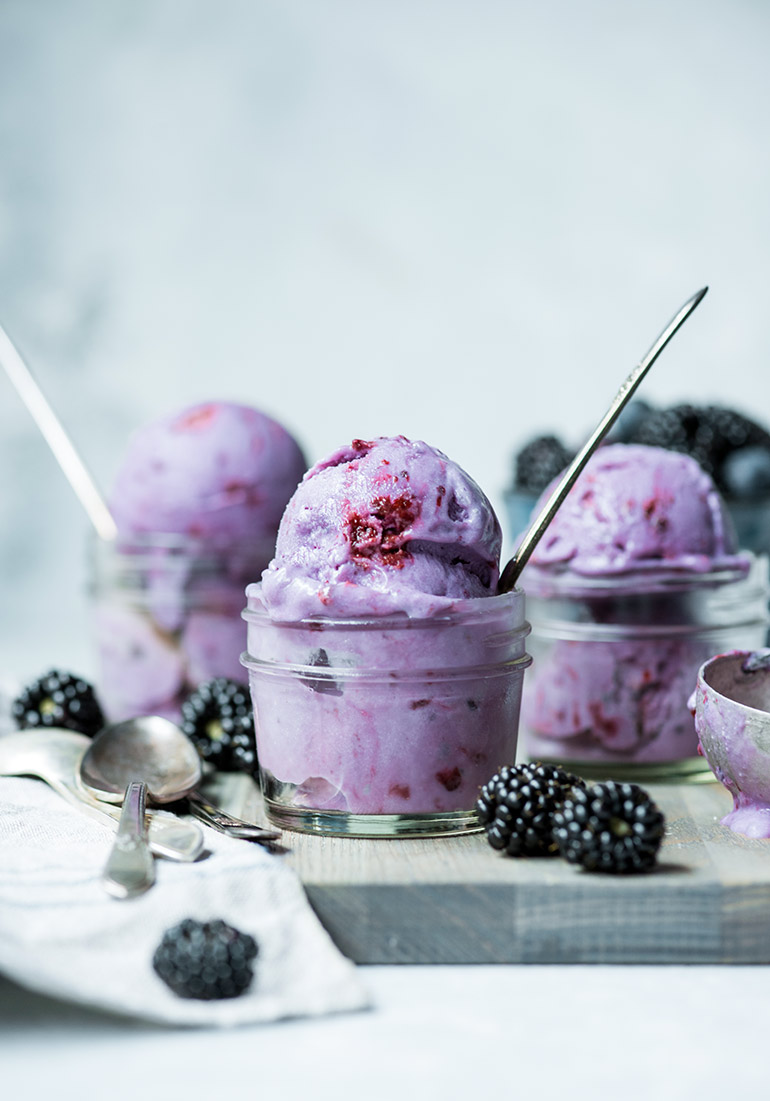 sweet potato ice cream with blackberry swirl