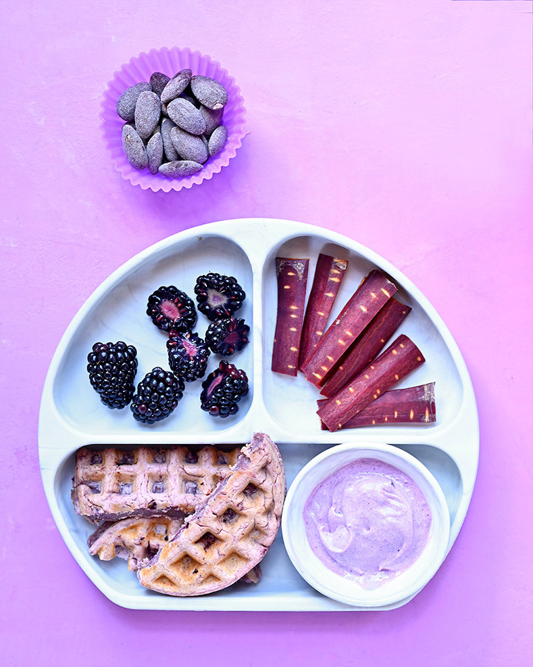 purple sweet potato waffles kid plate