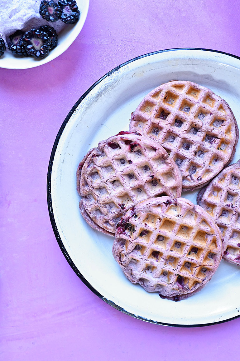 purple sweet potato waffles close up