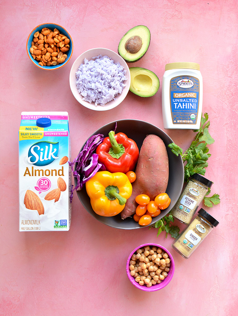 rainbow buddha bowls with Silk and Sprouts