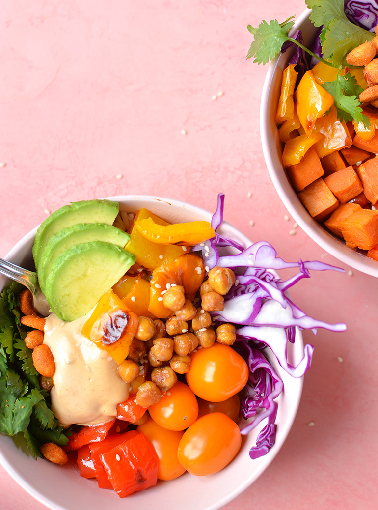 rainbow buddha bowl close up