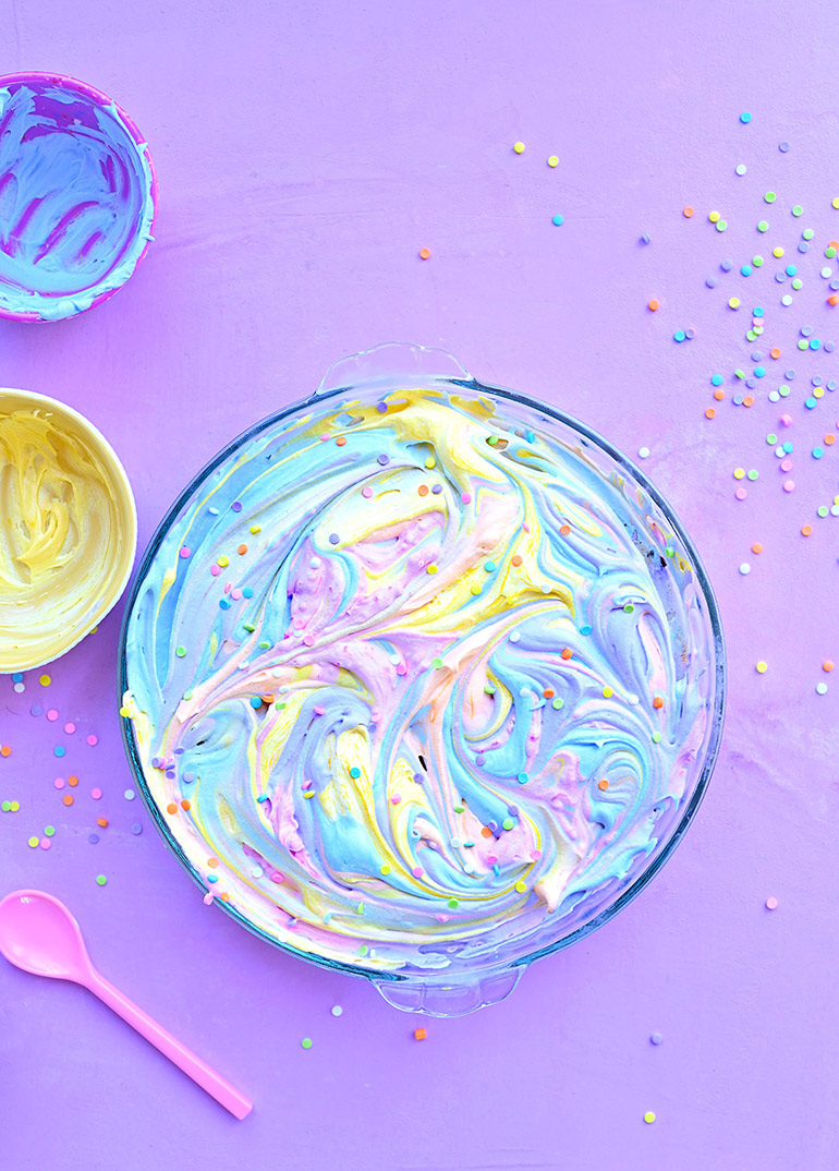 rainbow ice cream cake above