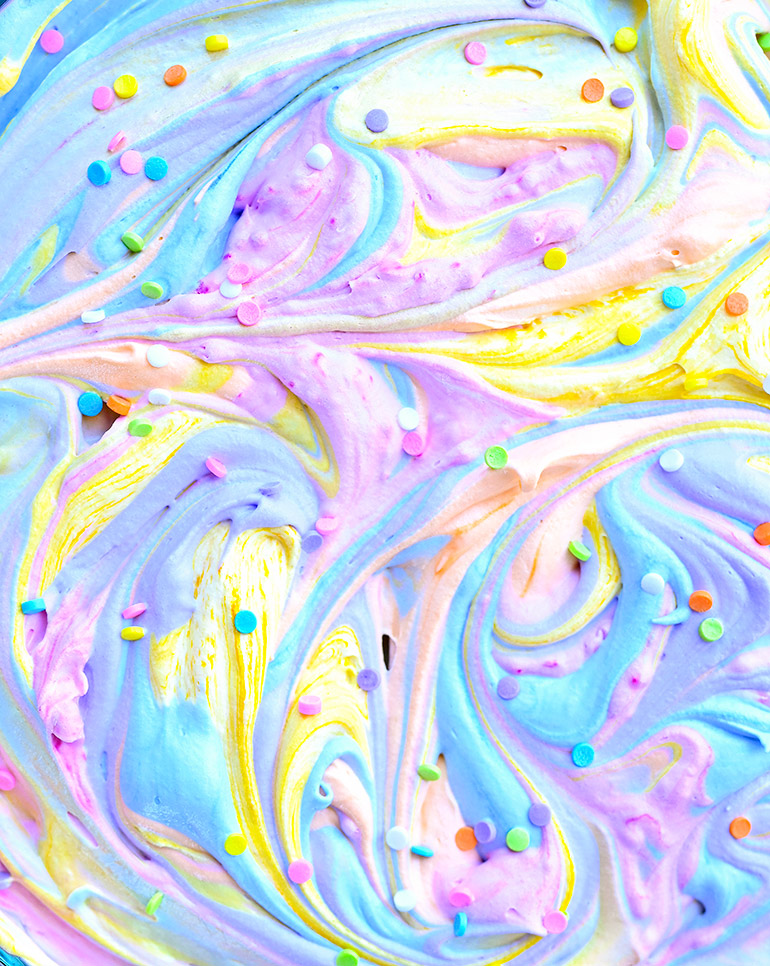 rainbow ice cream cake close up