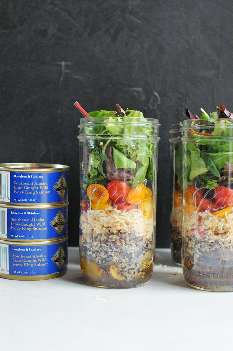 rainbow mason jar salmon salad layers