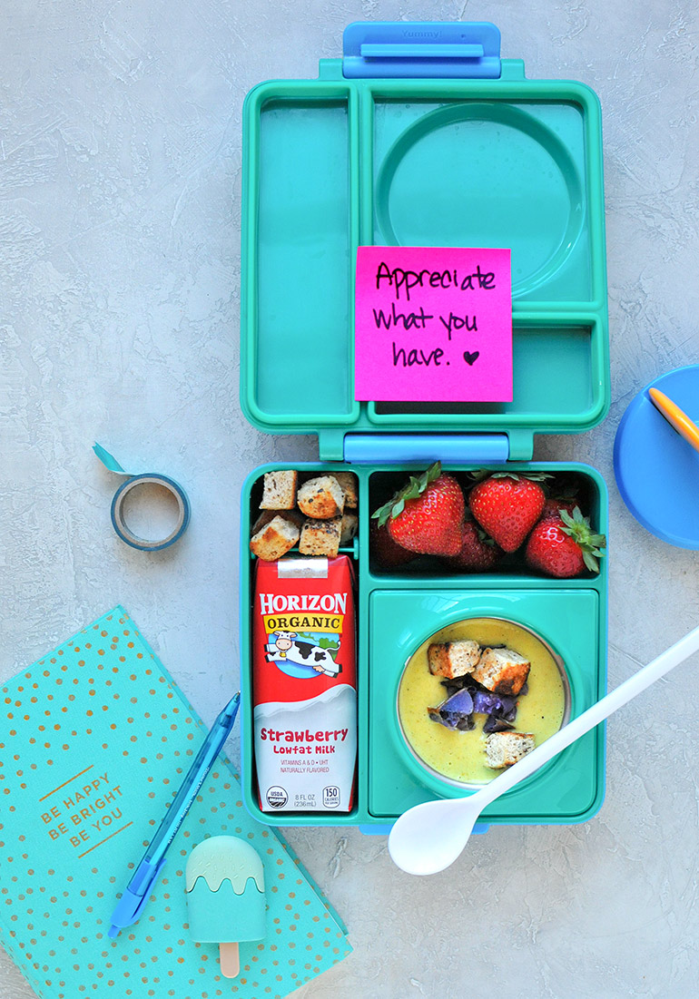 horizon lunchbox with roasted cauliflower potato soup