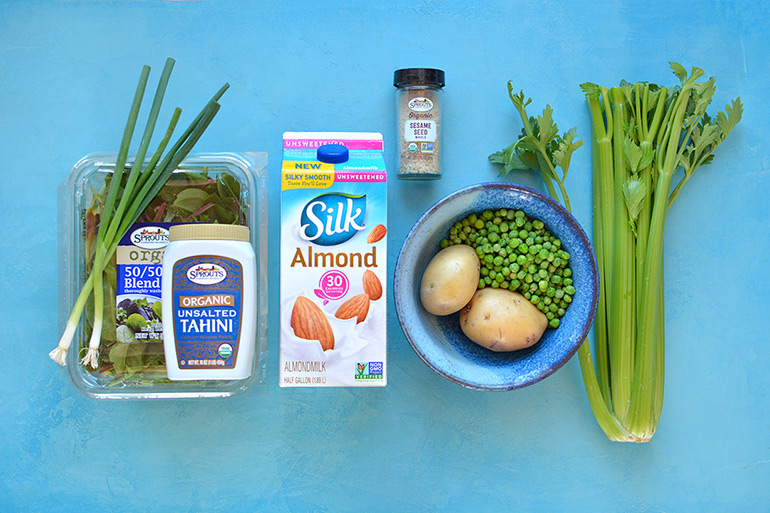 spring greens soup with silk and sprouts