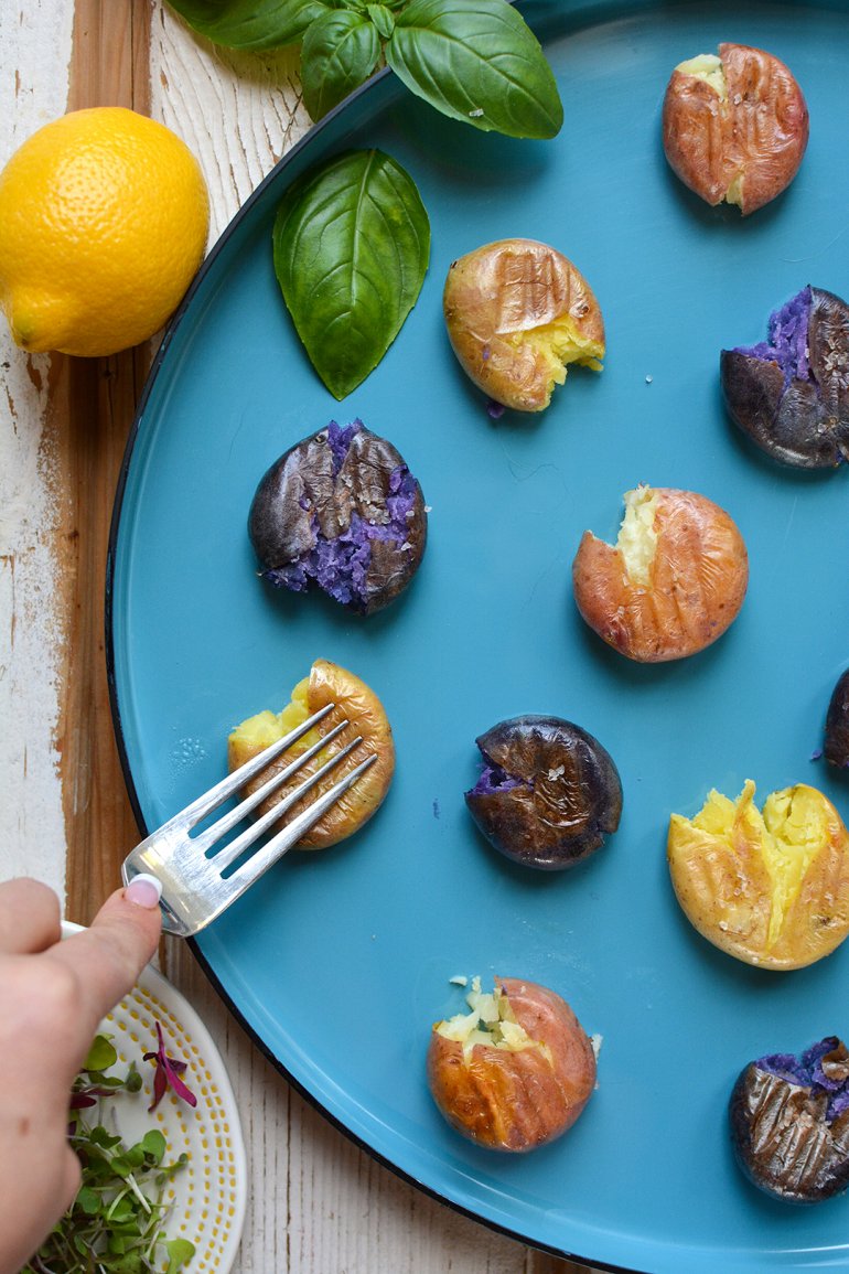 smashing potatoes with fork