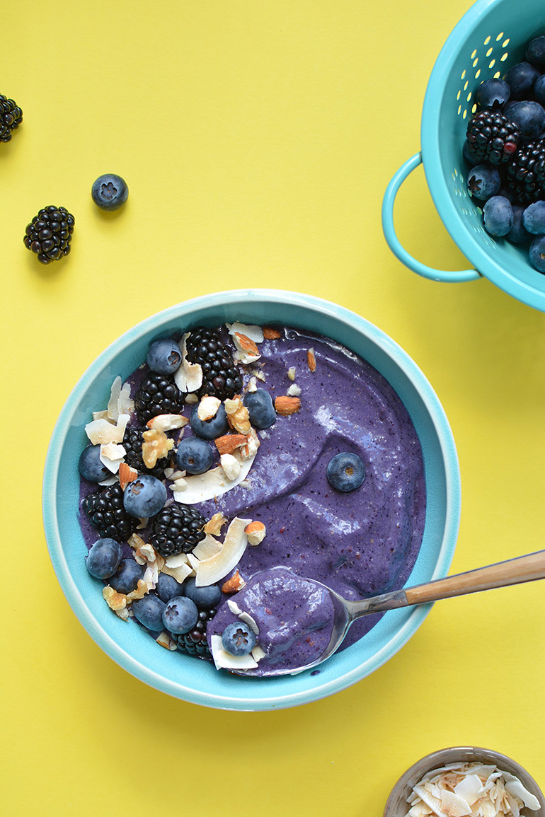 berry smoothie bowl with Silk and Vega