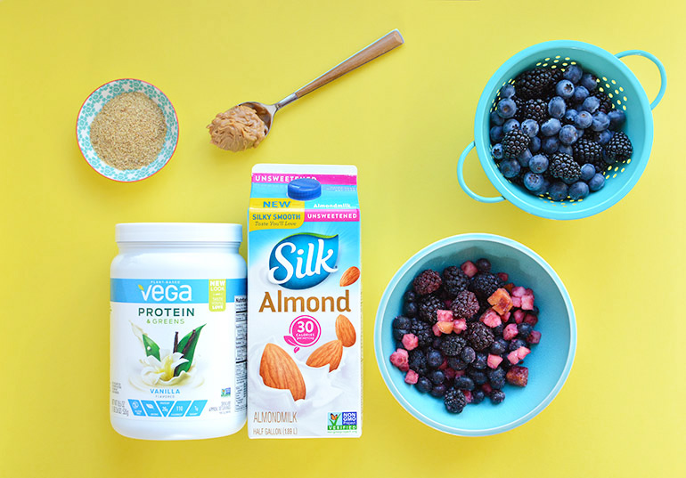 berry smoothie bowl with Silk and Vega