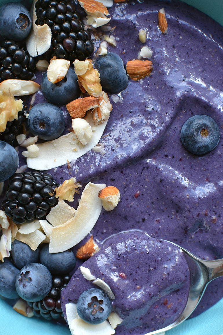 close up of berry smoothie bowl